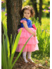 Cap Sleeves Blue Sequin Pink Tulle Tiered Flower Girl Dress